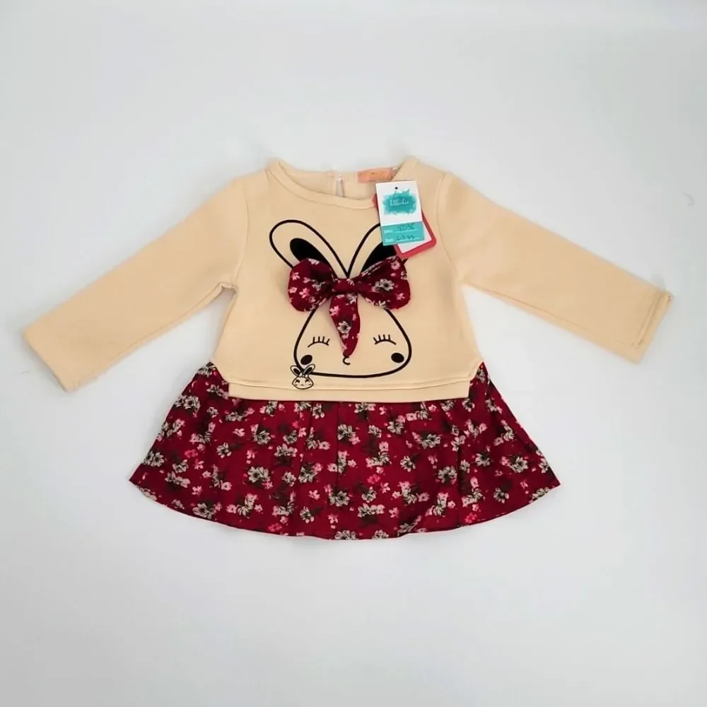 Toddler Girl Fall/Winter Brushed Soft Inside Bunny Dress Littlechic Boutique - Picture 1 of 6